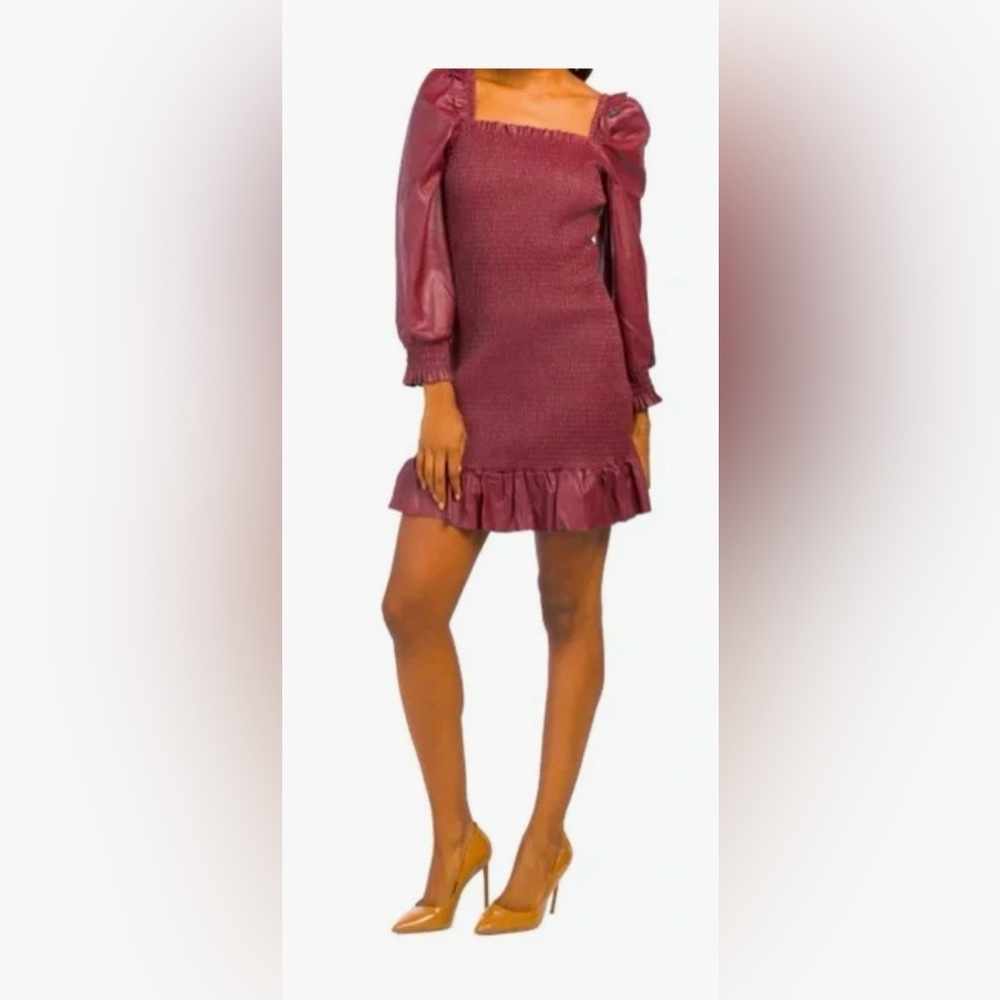 7 For All Mankind Womens Faux Leather Burgundy Ruched Dress